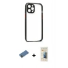 MARSİLYAN™- iPhone 12 Pro Kılıf Nova Asil Özel Seri - Siyah 6D Mat Seramik Hayalet Nano Ekran Koruyucu + Shine Kamera Lens Koruma Cam - GD