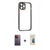 MARSİLYAN™- iPhone 12 Pro Kılıf Nova Asil Özel Seri - Siyah 6D Mat Seramik Hayalet Nano Ekran Koruyucu + Neon Fosforlu Kamera Lens - TU