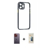 MARSİLYAN™- iPhone 12 Pro Kılıf Nova Asil Özel Seri - Siyah 6D Mat Seramik Hayalet Nano Ekran Koruyucu + Neon Fosforlu Kamera Lens - TU