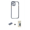 MARSİLYAN™- iPhone 12 Pro Kılıf Nova Asil Özel Seri - Siyah 6D Mat Seramik Hayalet Nano Ekran Koruyucu + Yeşil Renkli Kamera Lens Koruma Cam