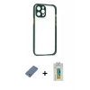 MARSİLYAN™- iPhone 12 Pro Kılıf Nova Asil Özel Seri - Siyah Polymer Nano Ekran Koruyucu + Metal Kamera Lens Koruma Cam - AKYL