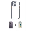 MARSİLYAN™- iPhone 12 Pro Kılıf Nova Asil Özel Seri - Siyah Polymer Nano Ekran Koruyucu + Neon Fosforlu Kamera Lens - BZ