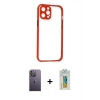 MARSİLYAN™- iPhone 12 Pro Kılıf Nova Asil Özel Seri - Siyah Polymer Nano Ekran Koruyucu + Neon Fosforlu Kamera Lens - BZ