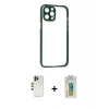 MARSİLYAN™- iPhone 12 Pro Kılıf Nova Asil Özel Seri - Siyah Polymer Nano Ekran Koruyucu + Gold Shine Kamera Lens