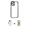 MARSİLYAN™- iPhone 12 Pro Kılıf Nova Asil Özel Seri - Siyah Polymer Nano Ekran Koruyucu + Gold Shine Kamera Lens