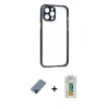 MARSİLYAN™- iPhone 12 Pro Kılıf Nova Asil Özel Seri - Siyah Polymer Nano Ekran Koruyucu + Metal Kamera Lens Koruma Cam - MI
