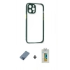 MARSİLYAN™- iPhone 12 Pro Kılıf Nova Asil Özel Seri - Siyah Polymer Nano Ekran Koruyucu + Metal Kamera Lens Koruma Cam - MI