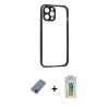 MARSİLYAN™- iPhone 12 Pro Kılıf Nova Asil Özel Seri - Siyah Polymer Nano Ekran Koruyucu + Metal Kamera Lens Koruma Cam - MI
