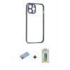 MARSİLYAN™- iPhone 12 Pro Kılıf Nova Asil Özel Seri - Siyah Polymer Nano Ekran Koruyucu + Mavi Shine Kamera Lens Koruma Cam