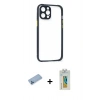 MARSİLYAN™- iPhone 12 Pro Kılıf Nova Asil Özel Seri - Siyah Polymer Nano Ekran Koruyucu + Mavi Shine Kamera Lens Koruma Cam