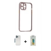 MARSİLYAN™- iPhone 12 Pro Kılıf Nova Asil Özel Seri - Siyah Polymer Nano Ekran Koruyucu + Mavi Shine Kamera Lens