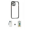 MARSİLYAN™- iPhone 12 Pro Kılıf Nova Asil Özel Seri - Siyah Polymer Nano Ekran Koruyucu + Mavi Shine Kamera Lens