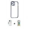 MARSİLYAN™- iPhone 12 Pro Kılıf Nova Asil Özel Seri - Siyah Polymer Nano Ekran Koruyucu + Mavi Shine Kamera Lens