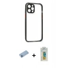 MARSİLYAN™- iPhone 12 Pro Kılıf Nova Asil Özel Seri - Siyah Polymer Nano Ekran Koruyucu + Mavi Shine Kamera Lens Koruma Cam