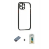 MARSİLYAN™- iPhone 12 Pro Kılıf Nova Asil Özel Seri - Siyah Polymer Nano Ekran Koruyucu + Metal Kamera Lens Koruma Cam - KI