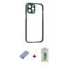 MARSİLYAN™- iPhone 12 Pro Kılıf Nova Asil Özel Seri - Siyah Polymer Nano Ekran Koruyucu + Metal Kamera Lens Koruma Cam - KUYL