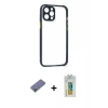 MARSİLYAN™- iPhone 12 Pro Kılıf Nova Asil Özel Seri - Siyah Polymer Nano Ekran Koruyucu + Metal Kamera Lens Koruma Cam - GD