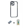 MARSİLYAN™- iPhone 12 Pro Kılıf Nova Asil Özel Seri - Siyah Polymer Nano Ekran Koruyucu + Metal Kamera Lens Koruma Cam - KI