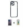 MARSİLYAN™- iPhone 12 Pro Kılıf Nova Asil Özel Seri - Siyah Polymer Nano Ekran Koruyucu + Neon Fosforlu Kamera Lens - MI