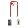 MARSİLYAN™- iPhone 12 Pro Kılıf Nova Asil Özel Seri - Siyah Polymer Nano Ekran Koruyucu + Neon Fosforlu Kamera Lens - MI