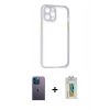 MARSİLYAN™- iPhone 12 Pro Kılıf Nova Asil Özel Seri - Siyah Polymer Nano Ekran Koruyucu + Neon Fosforlu Kamera Lens - MI