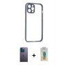 MARSİLYAN™- iPhone 12 Pro Kılıf Nova Asil Özel Seri - Siyah Polymer Nano Ekran Koruyucu + Neon Fosforlu Kamera Lens - MI