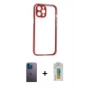 MARSİLYAN™- iPhone 12 Pro Kılıf Nova Asil Özel Seri - Siyah Polymer Nano Ekran Koruyucu + Neon Fosforlu Kamera Lens - MI