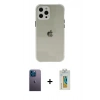 MARSİLYAN™- iPhone 12 Pro Kılıf Nova Asil Özel Seri - Siyah Polymer Nano Ekran Koruyucu + Neon Fosforlu Kamera Lens - MI