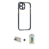 MARSİLYAN™- iPhone 12 Pro Kılıf Nova Asil Özel Seri - Siyah Polymer Nano Ekran Koruyucu + Rainbow Kamera Lens Koruma Cam - GD