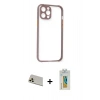 MARSİLYAN™- iPhone 12 Pro Kılıf Nova Asil Özel Seri - Siyah Polymer Nano Ekran Koruyucu + Rainbow Kamera Lens Koruma Cam - GD