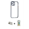 MARSİLYAN™- iPhone 12 Pro Kılıf Nova Asil Özel Seri - Siyah Polymer Nano Ekran Koruyucu + Rainbow Kamera Lens Koruma Cam - GD