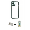 MARSİLYAN™- iPhone 12 Pro Kılıf Nova Asil Özel Seri - Siyah Polymer Nano Ekran Koruyucu + Rainbow Kamera Lens Koruma Cam - GD