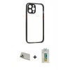 MARSİLYAN™- iPhone 12 Pro Kılıf Nova Asil Özel Seri - Siyah Polymer Nano Ekran Koruyucu + Rainbow Kamera Lens Koruma Cam - GD