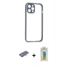 MARSİLYAN™- iPhone 12 Pro Kılıf Nova Asil Özel Seri - Siyah Polymer Nano Ekran Koruyucu + Renkli Kamera Lens Koruma Cam - TU