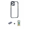 MARSİLYAN™- iPhone 12 Pro Kılıf Nova Asil Özel Seri - Siyah Polymer Nano Ekran Koruyucu + Renkli Kamera Lens Koruma Cam - MI