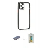 MARSİLYAN™- iPhone 12 Pro Kılıf Nova Asil Özel Seri - Siyah Polymer Nano Ekran Koruyucu + Renkli Kamera Lens Koruma Cam - MI