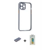 MARSİLYAN™- iPhone 12 Pro Kılıf Nova Asil Özel Seri - Siyah Polymer Nano Ekran Koruyucu + Renkli Kamera Lens Koruma Cam - MI