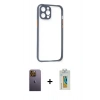 MARSİLYAN™- iPhone 12 Pro Kılıf Nova Asil Özel Seri - Siyah Polymer Nano Ekran Koruyucu + Neon Fosforlu Kamera Lens - SI