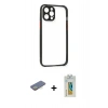 MARSİLYAN™- iPhone 12 Pro Kılıf Nova Asil Özel Seri - Siyah Polymer Nano Ekran Koruyucu + Renkli Kamera Lens Koruma Cam - SI