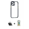 MARSİLYAN™- iPhone 12 Pro Kılıf Nova Asil Özel Seri - Siyah Polymer Nano Ekran Koruyucu + Şeffaf Kamera Lens Koruma Cam