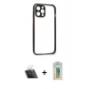 MARSİLYAN™- iPhone 12 Pro Kılıf Nova Asil Özel Seri - Siyah Polymer Nano Ekran Koruyucu + Şeffaf Kamera Lens Koruma Cam