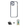 MARSİLYAN™- iPhone 12 Pro Kılıf Nova Asil Özel Seri - Siyah Polymer Nano Ekran Koruyucu + Şeffaf Kamera Lens Koruma Cam
