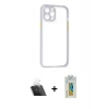 MARSİLYAN™- iPhone 12 Pro Kılıf Nova Asil Özel Seri - Siyah Polymer Nano Ekran Koruyucu + Şeffaf Kamera Lens Koruma Cam