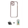 MARSİLYAN™- iPhone 12 Pro Kılıf Nova Asil Özel Seri - Siyah Polymer Nano Ekran Koruyucu + Şeffaf Kamera Lens Koruma Cam
