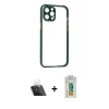 MARSİLYAN™- iPhone 12 Pro Kılıf Nova Asil Özel Seri - Siyah Polymer Nano Ekran Koruyucu + Şeffaf Kamera Lens Koruma Cam