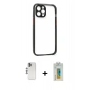 MARSİLYAN™- iPhone 12 Pro Kılıf Nova Asil Özel Seri - Siyah Polymer Nano Ekran Koruyucu + Shine Kamera Lens - GS