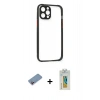 MARSİLYAN™- iPhone 12 Pro Kılıf Nova Asil Özel Seri - Siyah Polymer Nano Ekran Koruyucu + Shine Kamera Lens Koruma Cam - PE