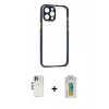 MARSİLYAN™- iPhone 12 Pro Kılıf Nova Asil Özel Seri - Siyah Polymer Nano Ekran Koruyucu + Shine Kamera Lens - GS
