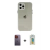 MARSİLYAN™- iPhone 12 Pro Kılıf Nova Asil Özel Seri - Siyah Polymer Nano Ekran Koruyucu + Turuncu Neon Fosforlu Kamera Lens