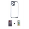 MARSİLYAN™- iPhone 12 Pro Kılıf Nova Asil Özel Seri - Siyah Polymer Nano Ekran Koruyucu + Turuncu Neon Fosforlu Kamera Lens